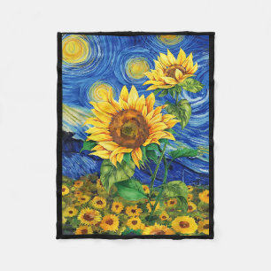 Cobertor De Velo Flor de Girassol Flor Van Gogh Estilo Starry Nigh