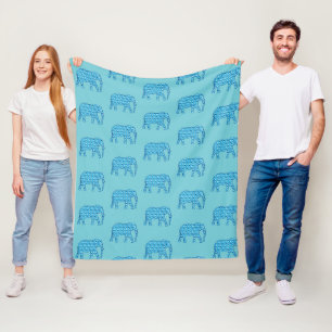 Cobertor De Velo Flor de lótus padrão de elefante, turquesa