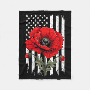 Cobertor De Velo Flor de Papoula Vermelha Bandeira Patriótica EUA D