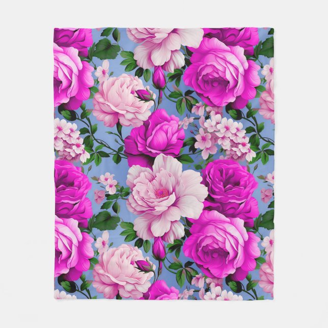 Cobertor De Velo Flor de Rosa Roxo Grande Retro (Frente)