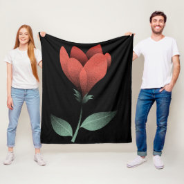 Cobertor De Velo Flor de Vermelho Minimalista em Fundo Preto