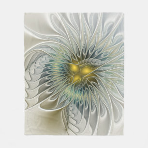 Cobertor De Velo Flor Fantasia Prata Dourada Arte Fractal Abstrata