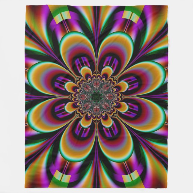 Cobertor De Velo Flor Fractal de Sonho Roxo (Frente)