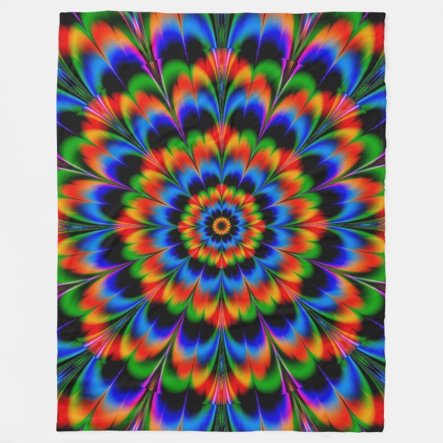 Cobertor De Velo Flor Fractal Verde Azul Vermelho (Frente)