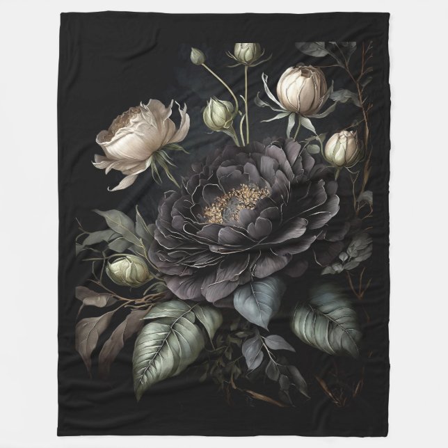Cobertor De Velo Flor Preto Rosa de Disposição Gótica (Frente)