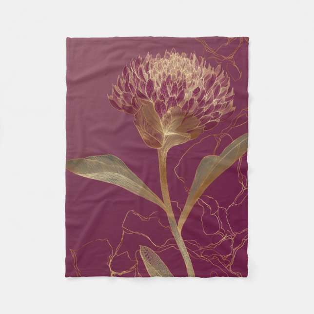 Cobertor De Velo Flor Protea Dourada Bordô Desenho Botânico (Frente)