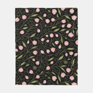 Cobertor De Velo Flor rosa e branca a preto com padrão repetitivo