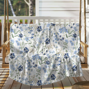 Cobertor De Velo Flor Silvestre Aquarela Azul