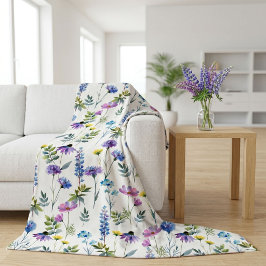 Cobertor De Velo Flor Silvestre Aquarela Azul Roxo