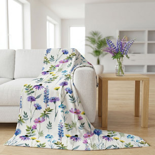 Cobertor De Velo Flor Silvestre Aquarela Roxo Azul