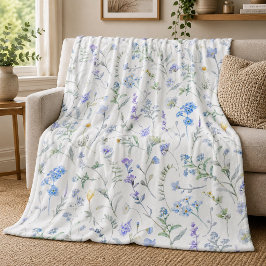 Cobertor De Velo Flor Silvestre Aquarela Roxo Azul