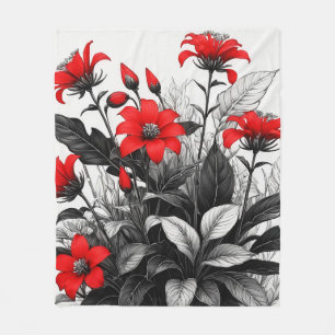 Cobertor De Velo Flor Vermelha Na Planta Branca Preta