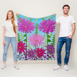 Cobertor De Velo Flor vívida rosa desenho em azul