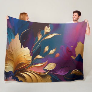 Cobertor De Velo Floração Dourada – Composição Floral Abstrata