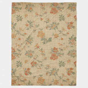 Cobertor De Velo Florais em Laranja Queimada e Verde Salvia Vintage