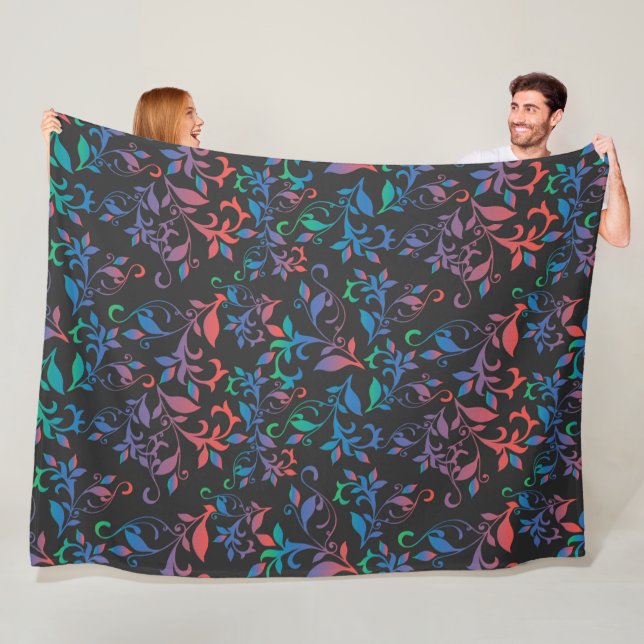 Cobertor De Velo Floral Abstrato vermelho, azul e verde em preto (In Situ)