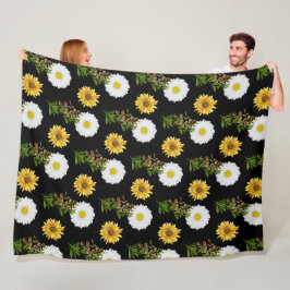 Cobertor De Velo Floral Aconchegante Margarida Girassol em Preto