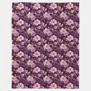 Cobertor De Velo Floral Asiático Dourado e Roxo