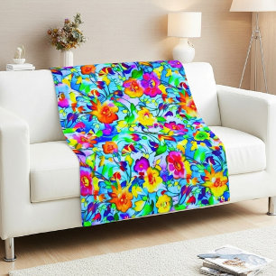 Cobertor De Velo Floral azul brilhante