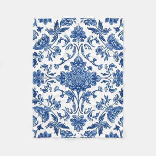 Cobertor De Velo Floral Azul Chinoiserie Aquarela Branca