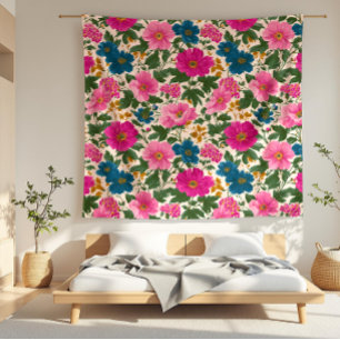 Cobertor De Velo Floral Azul e Rosa Negrito no Folheto do Creme