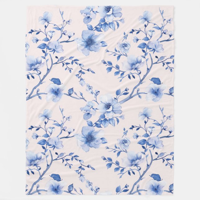 Cobertor De Velo Floral Azul Romântico Blush (Frente)