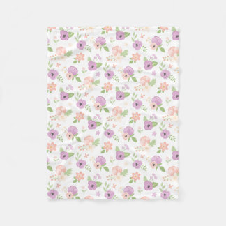 Cobertor De Velo Floral Bege Rosa Roxo Floral Verdejante