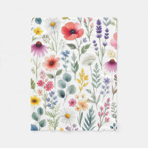 Cobertor De Velo Floral Botânico de Prado de Aquarela de Flor Silve