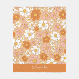 Cobertor De Velo Floral Branco e Laranja