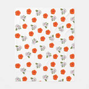 Cobertor De Velo Floral Branco e Laranja