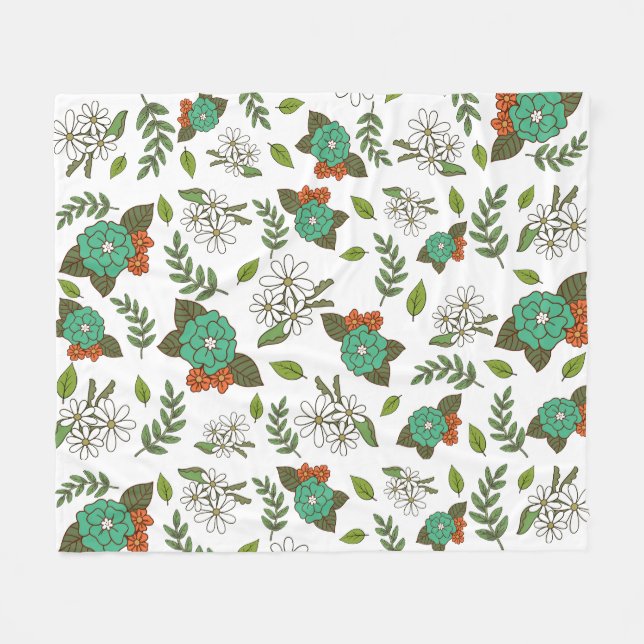 Cobertor De Velo Floral Branco e Verde Retro (Frente (Horizontal))
