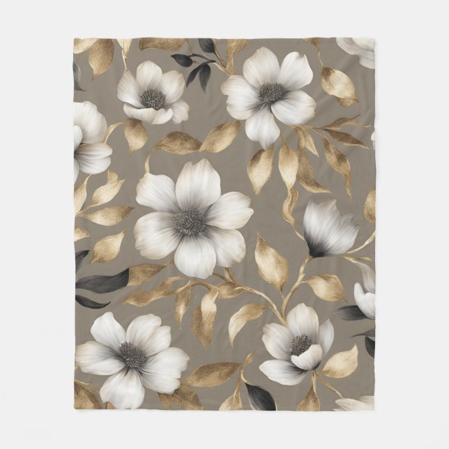 Cobertor De Velo Floral branco preto Dourado claro (Frente)