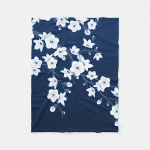 Cobertor De Velo Floral Cherry Blossomas Azul Branco