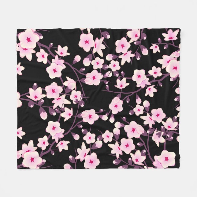 Cobertor De Velo Floral Cherry Blossomas Pretos Rosa (Frente (Horizontal))