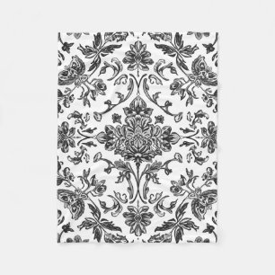 Cobertor De Velo Floral Chinoiserie Preto e Branco Aquarela