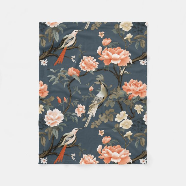 Cobertor De Velo Floral Chinoiserie sobre Denim Blue (Frente)