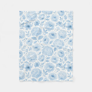 Cobertor De Velo Floral de Aquarela Azul Branco