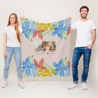 Cobertor De Velo Floral de Aquarela de Foto Personalizada