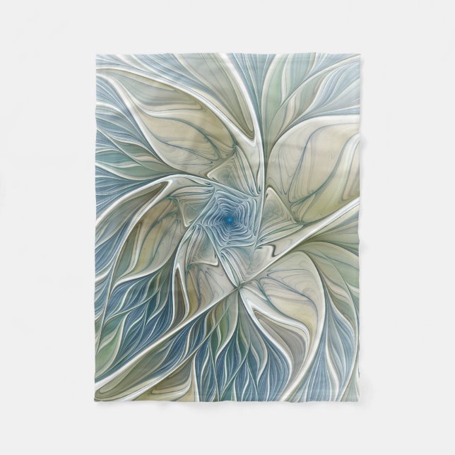 Cobertor De Velo Floral Dream Pattern Abstrato Blue Khaki Fractal (Frente)