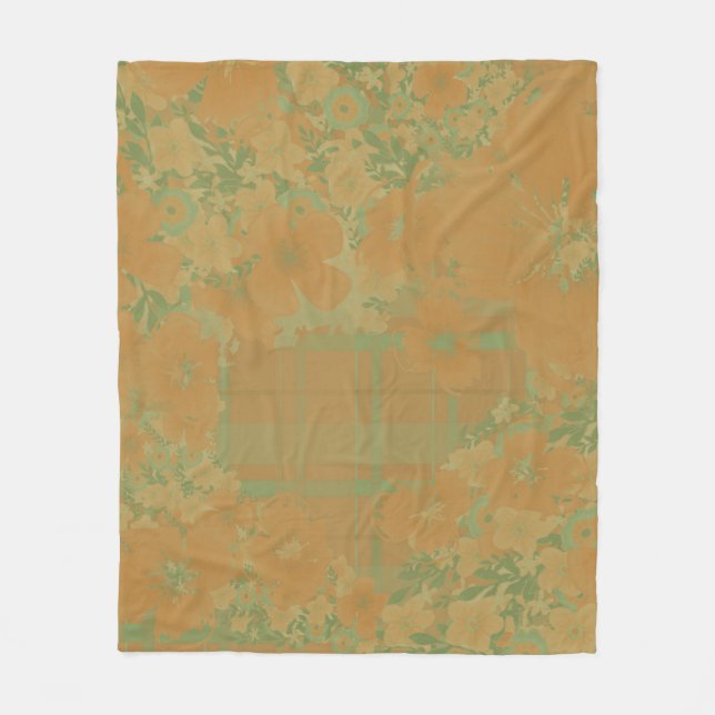 Cobertor De Velo Floral e Xadrez Dourado e Rosa (Frente)