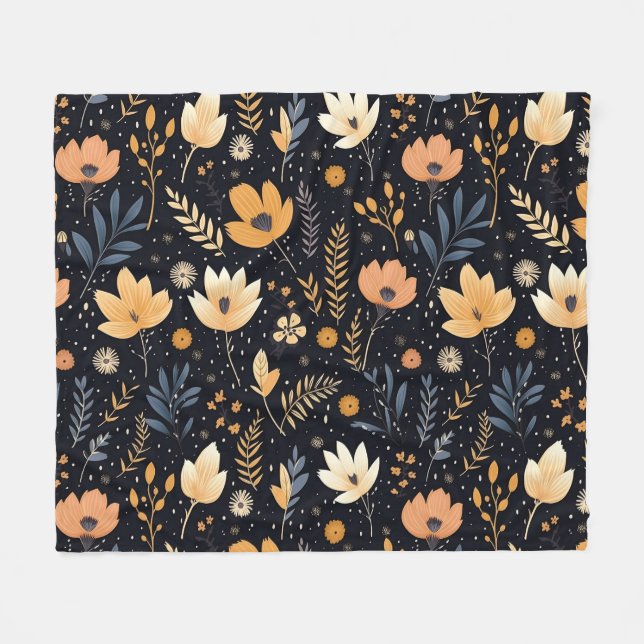Cobertor De Velo Floral Elegante Preto e Peach Boho (Frente (Horizontal))