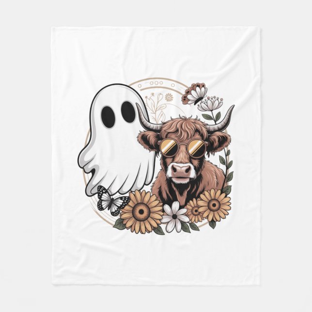 Cobertor De Velo Floral Fall Highland Cow Ghost (Frente)