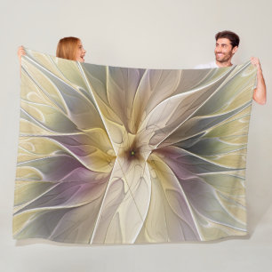 Cobertor De Velo Floral Fantasy Dourada Eggplant Abstrato Art Fract