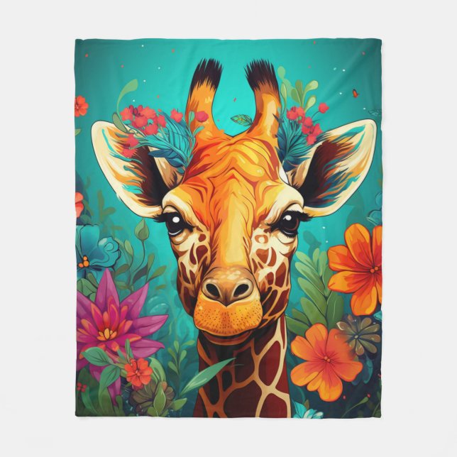 Cobertor De Velo Floral Girafa Portrait- 9319 (Frente)