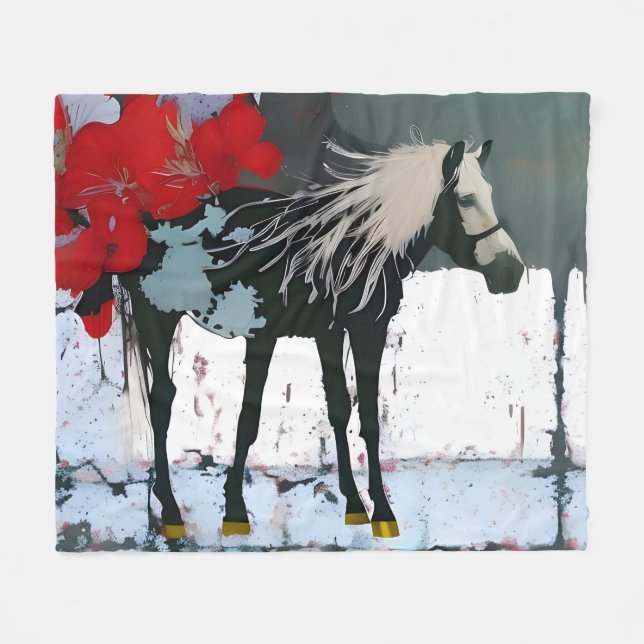 Cobertor De Velo Floral Horse Fleece Blanket (Frente (Horizontal))