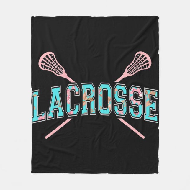 Cobertor De Velo Floral Lacrosse Crossed Sticks LAX Girly Teal PInk (Frente)