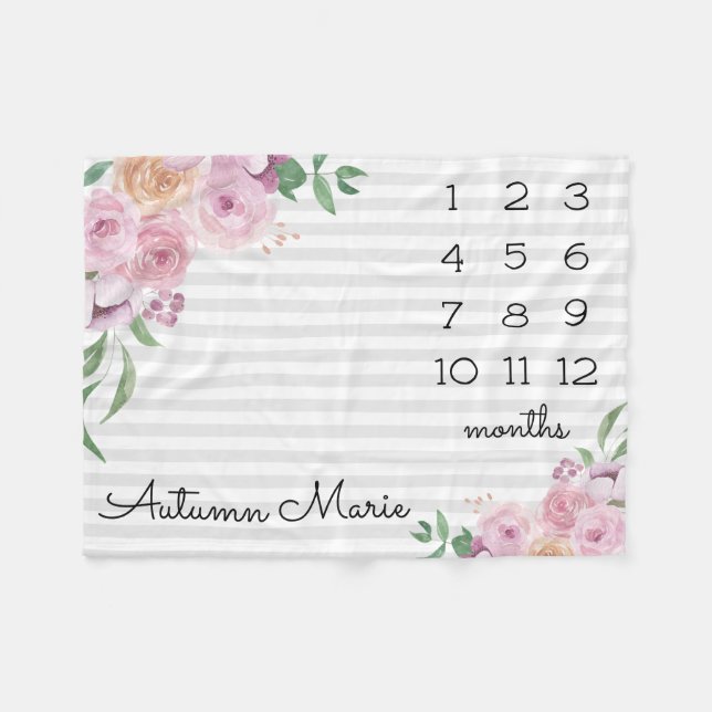 Cobertor De Velo Floral Milestone Baby Blanket (Frente (Horizontal))