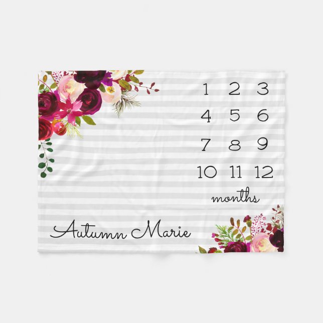 Cobertor De Velo Floral Milestone Baby Blanket (Frente (Horizontal))