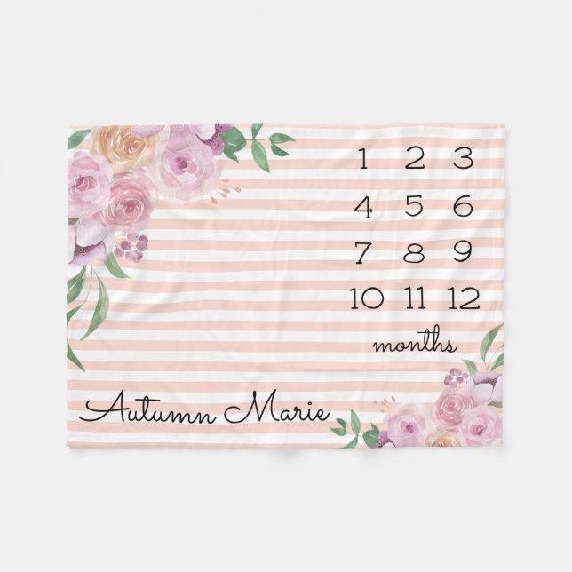 Cobertor De Velo Floral Milestone Baby Blanket (Frente (Horizontal))