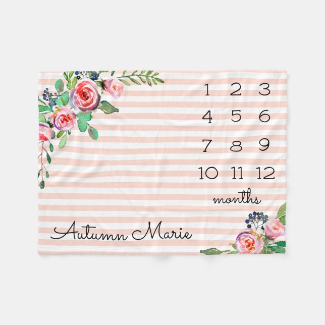 Cobertor De Velo Floral Milestone Baby Blanket (Frente (Horizontal))